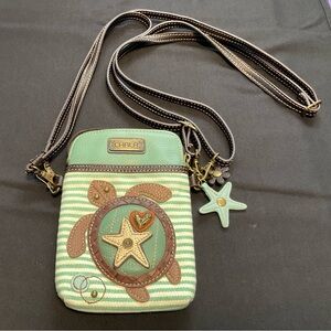 Chala Seafoam and Brown Turtle Crossbody Bag NWOT